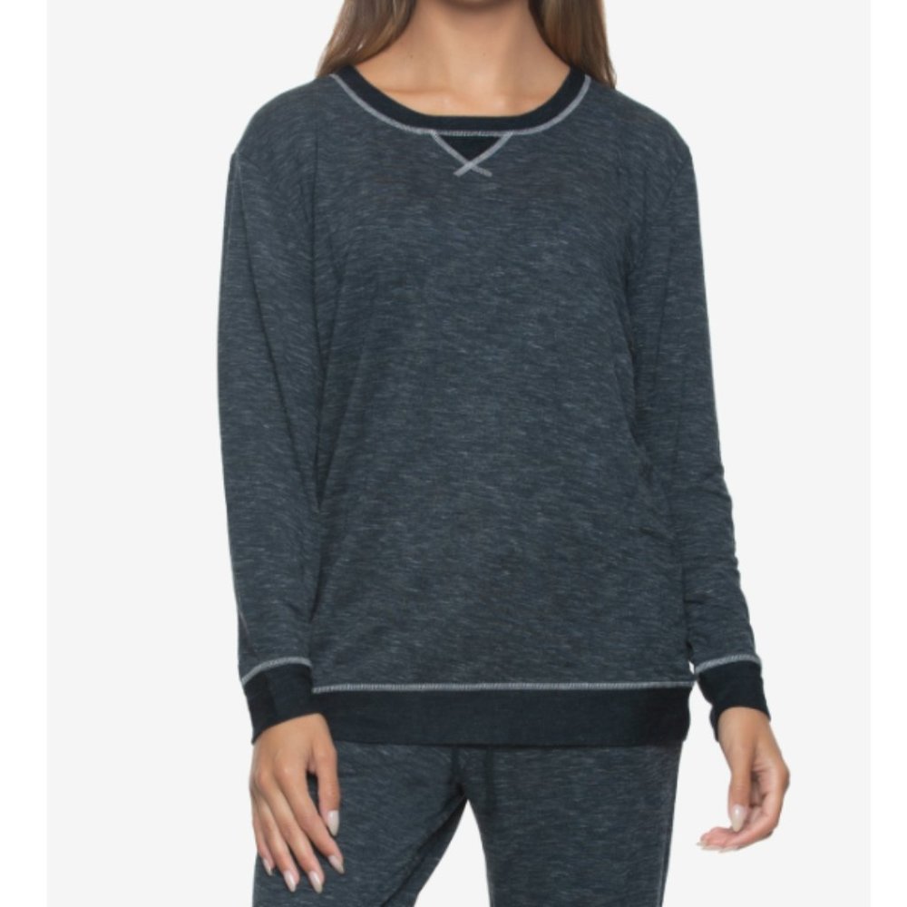 Felina Women's Ribbed Taylor Boyfriend Sleep Sweatshirt - Black